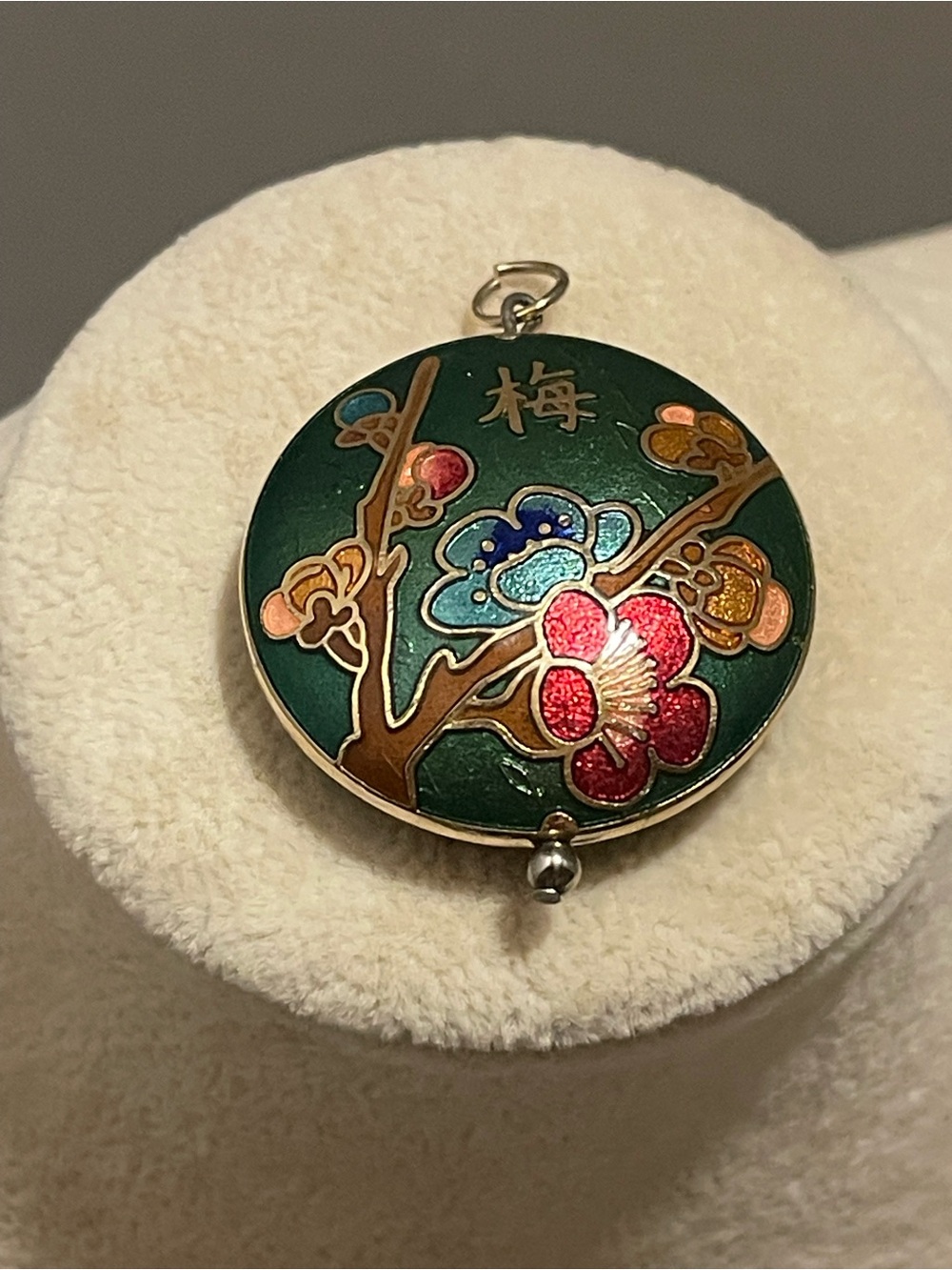 Green Enamel Floral Cloisonné Pendant -